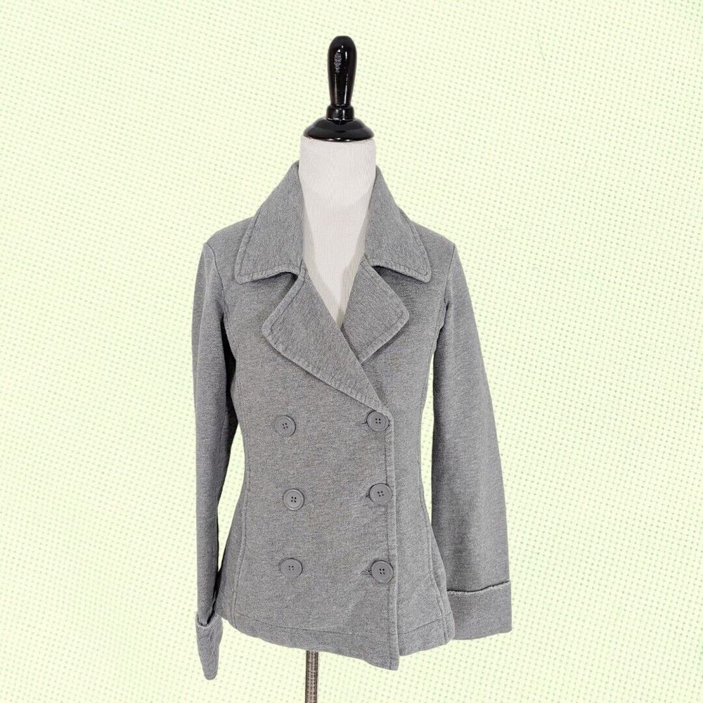 NORMA KAMALI WOMEN'S DOUBLE BREASTED GRAY‎ COTTON BLEND PEACOAT S